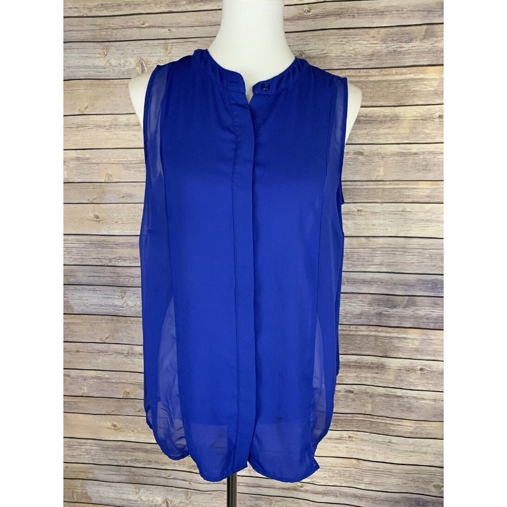 Apt 9 Plus 0X Sheer Blouse Blue Sleeveless Button Front Career